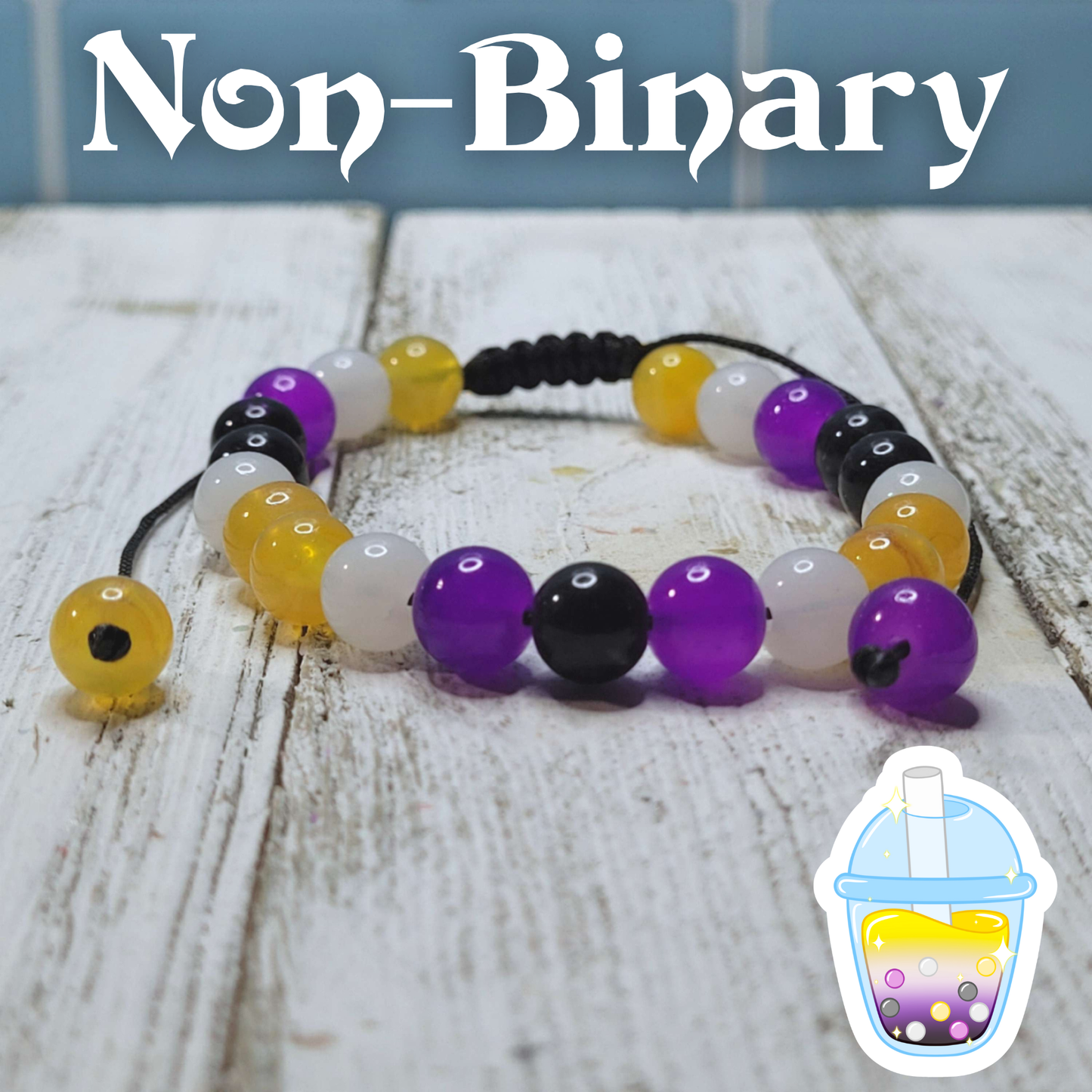 Non-Binary Pride Adjustable Bead Bracelet