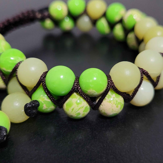 Druid Protection - Imperial Jasper | Yellow Jade | Adjustable Double Row Bead Bracelet