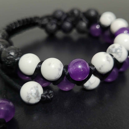 Necromancer - Amethyst | Howlite | Lava Adjustable Double Row Bead Bracelet