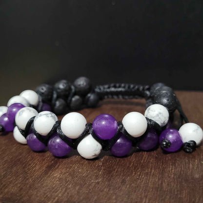 Necromancer - Amethyst | Howlite | Lava Adjustable Double Row Bead Bracelet