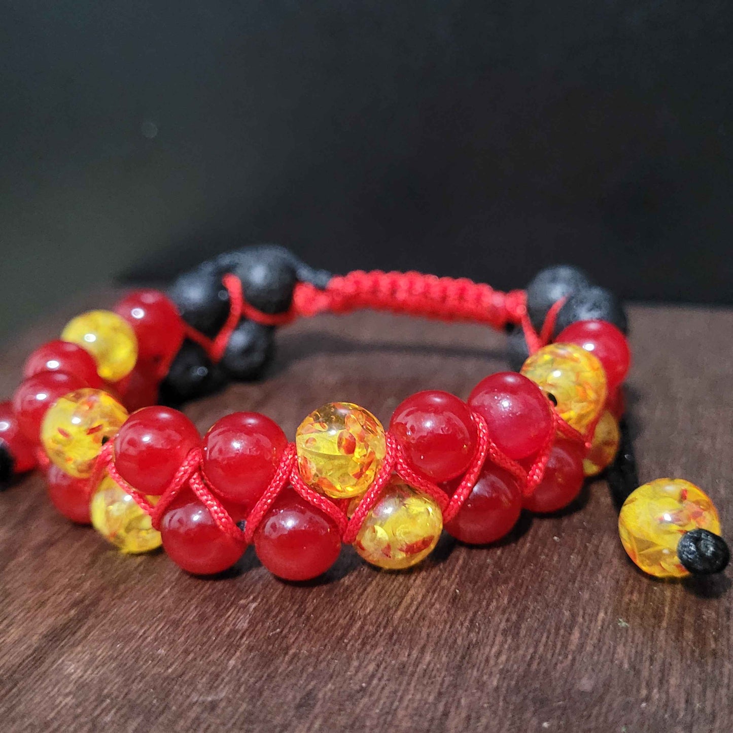 Barbaric Rage - Amber | Glass | Lava| Adjustable Double Row Bead Bracelet