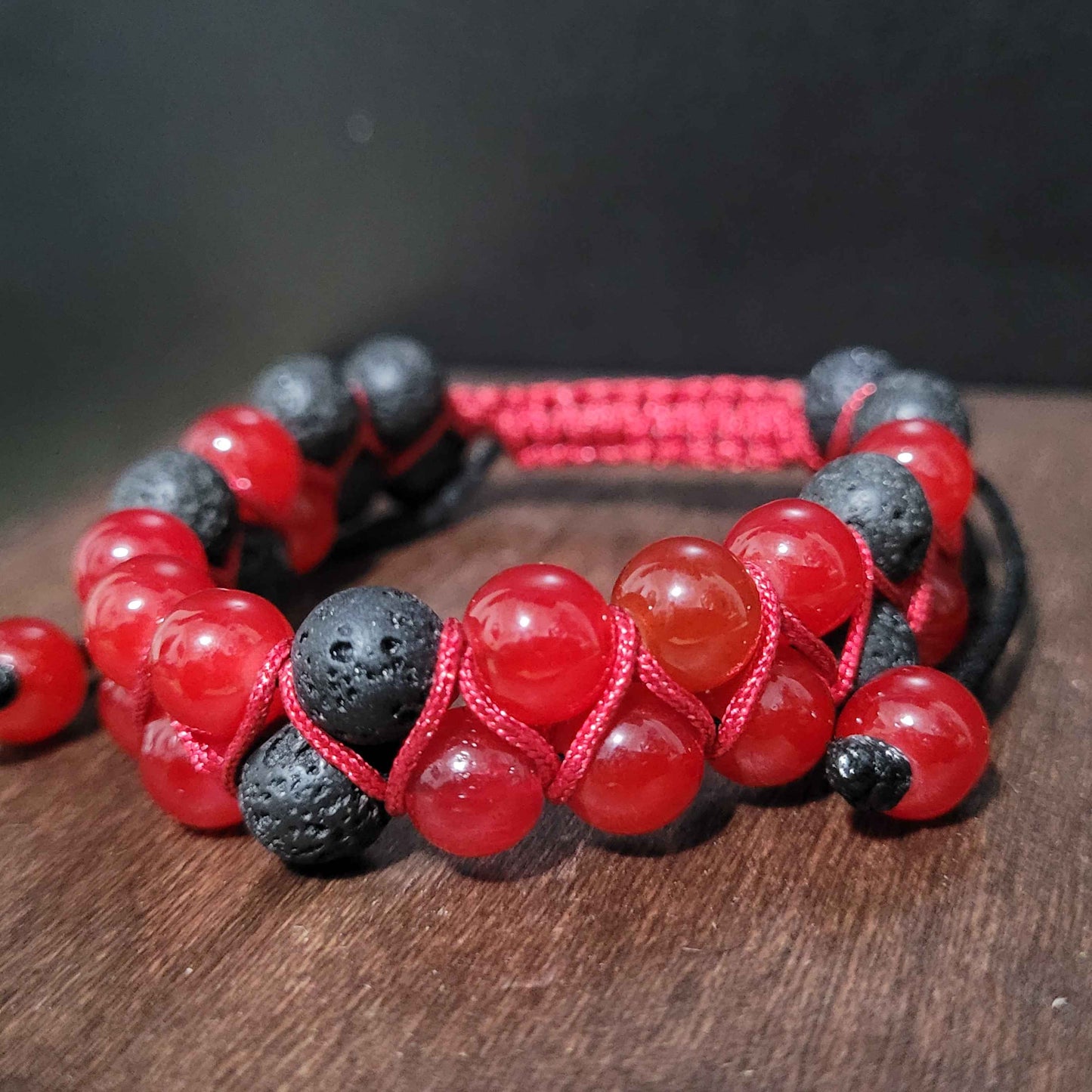 Blood Hunter - Glass | Lava | Adjustable Double Row Bead Bracelet