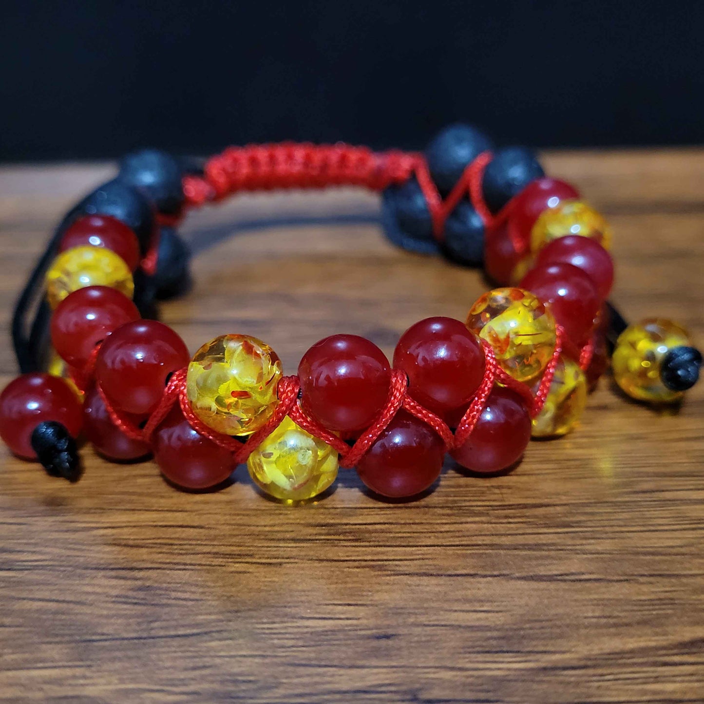 Barbaric Rage - Amber | Glass | Lava| Adjustable Double Row Bead Bracelet