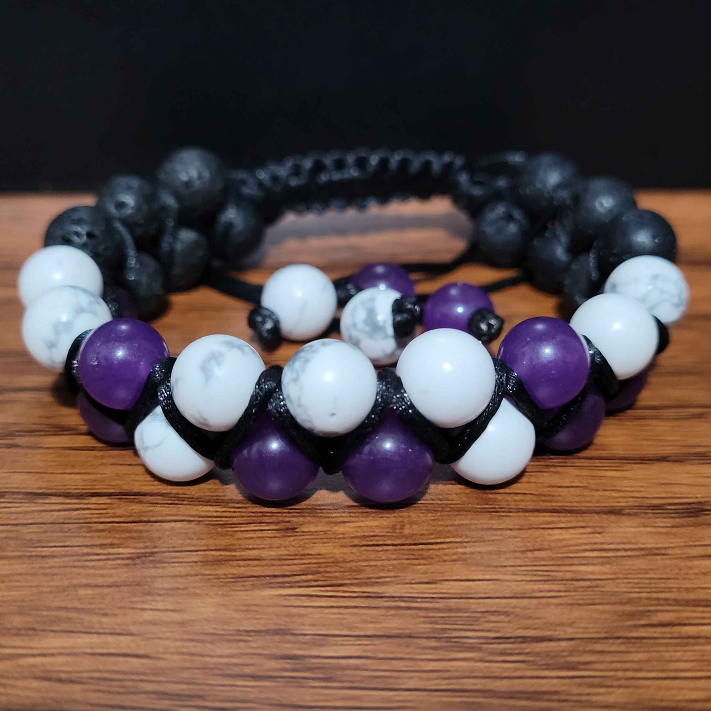 Necromancer - Amethyst | Howlite | Lava Adjustable Double Row Bead Bracelet