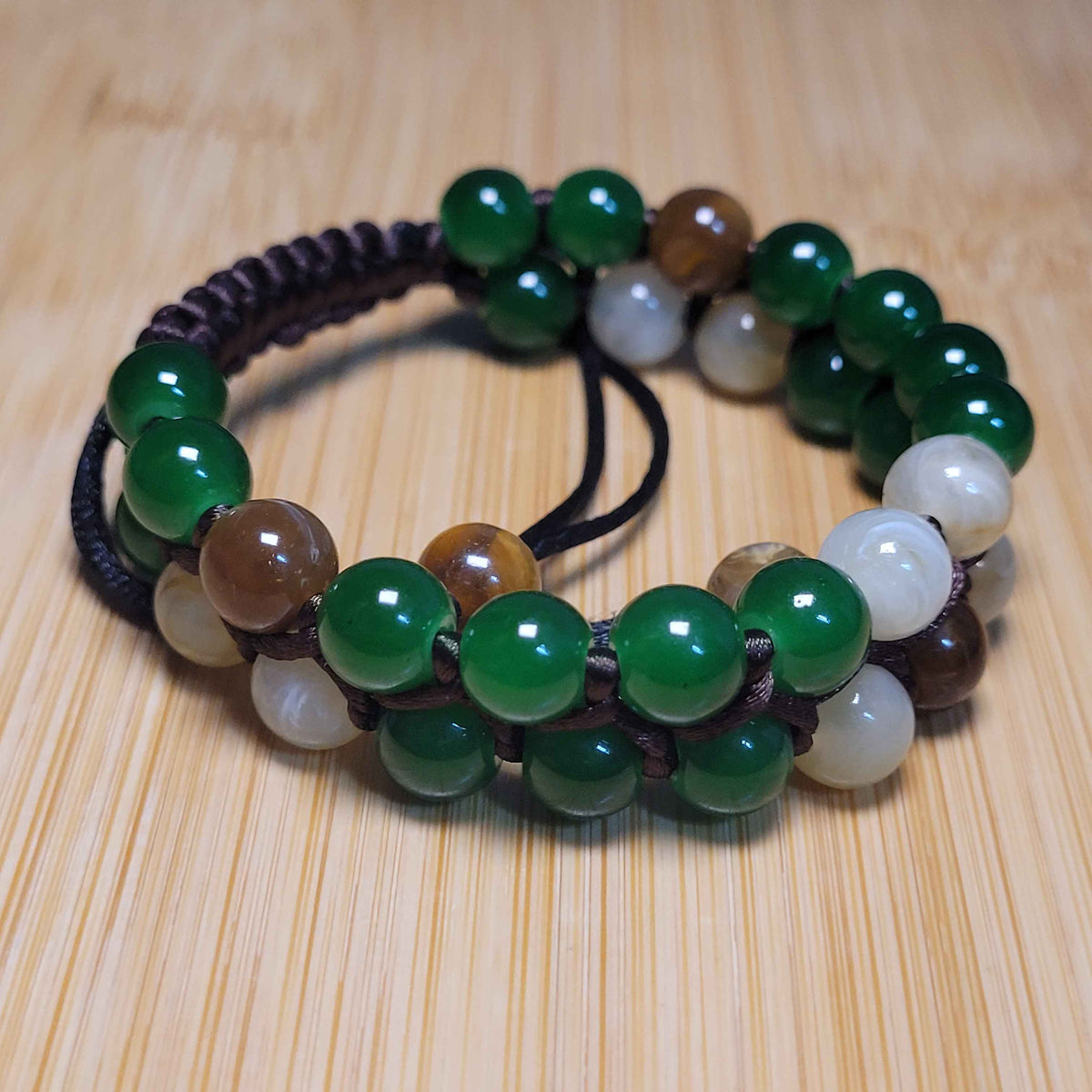 Earth Adjustable Double Row Bead Bracelet