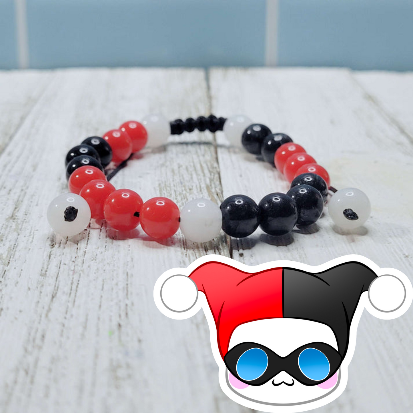 Harley Quinn Adjustable Bead Bracelet